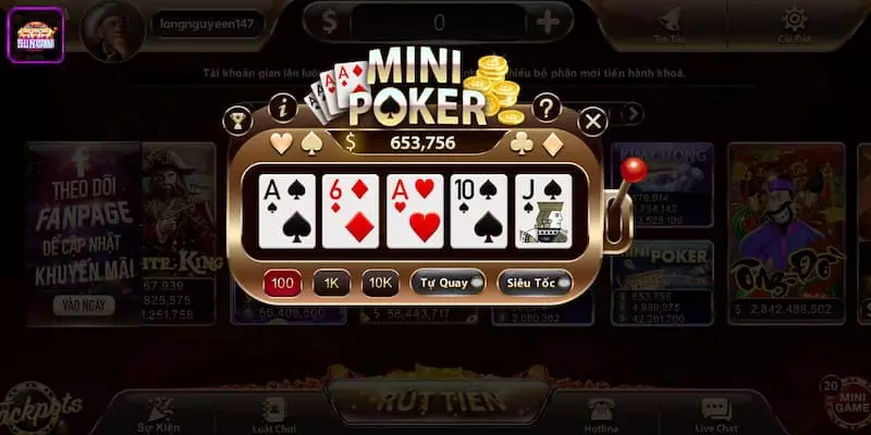 Tăng giảm tiền cược nhiều lần với mini poker Sunwin